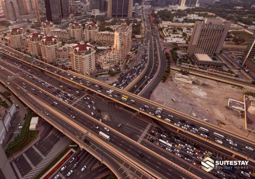 an overhead view of a busy highway in a city at Fashion Avenue - Dubai Mall in Dubai