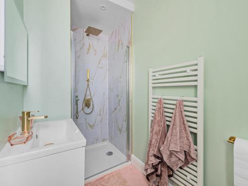 a bathroom with a sink and a shower at Chapter Meadow in Worcester