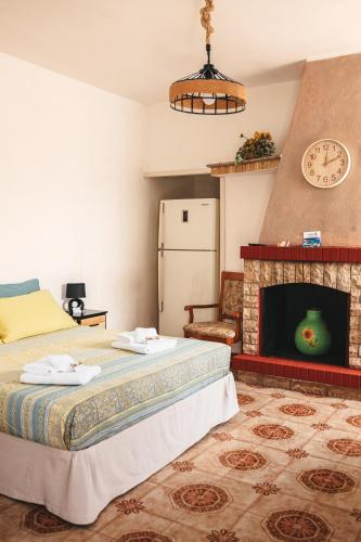 a bedroom with a bed and a fireplace at VILLA ALFONSINA in Uggiano la Chiesa