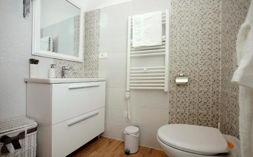 a small bathroom with a toilet and a sink at Apartments Lavanda & Rozmarin in Split
