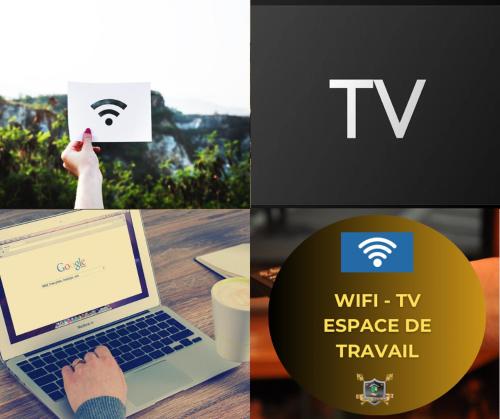a collage of two pictures of a laptop computer at Gite de charme paisible Gourdon Sarlat in Anglars-Nozac