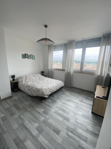 une chambre avec un lit dans une pièce avec des fenêtres dans l'établissement Escale nancéienne , Nancy centre , parking GRATUIT, à Nancy