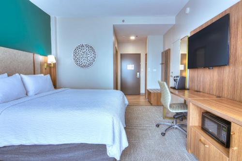 a hotel room with a bed and a flat screen tv at Holiday Inn Gainesville-University Center by IHG in Gainesville