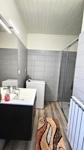 a bathroom with a sink and a shower at Gîte de France à Saint-Martin-la-Méanne 2 épis - Gîte de France 5 personnes MAE-9854 in Saint-Bazile-de-la-Roche