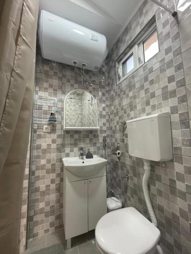 a small bathroom with a toilet and a sink at Asijaapartmani in Bar