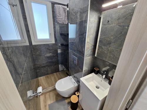 a bathroom with a white toilet and a sink at Elenidanaib in Ofrínion
