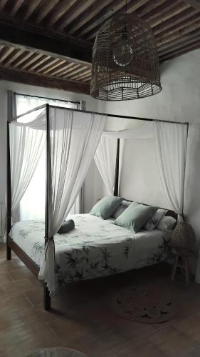 a bedroom with a bed with a canopy at Studio Isaline RDC in Saint-Ambroix