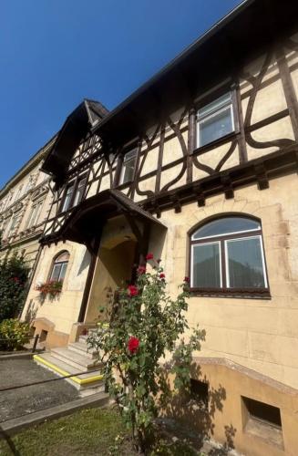 a house with a flower bush in front of it at 3 Zimmer 5 Betten zentral Leoben Top3 in Leitendorf