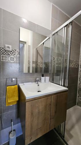 un bagno con lavandino e specchio di Les studios du Cercle a Limoges