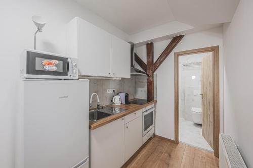 Η κουζίνα ή μικρή κουζίνα στο Flat Near Prague Castle Stylish & Prime Location 8