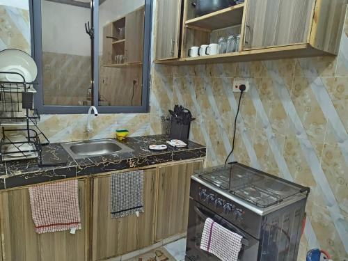 a kitchen with a stove and a sink at Mama Abayi Fakhi in Mombasa