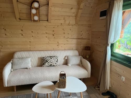 a living room with a couch and a table at Brvnare Puljci 2 in Nova Varoš