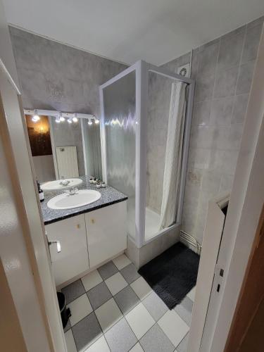 une salle de bain avec un lavabo et une douche dans l'établissement Lumineux T3 en duplex, à Bègles