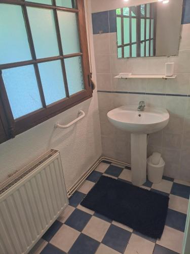 une salle de bain avec un lavabo et un miroir dans l'établissement Maison typique Pyla proche plage, à La Teste-de-Buch