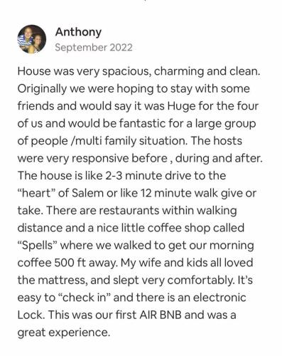 a screenshot of a text message about a house was very spontaneous at Witch City Retreat with Tiki Bar in Downtown Salem in Salem