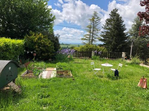 d'un jardin avec des chaises et une table dans la pelouse. dans l'établissement Les Cimes, à Venerque