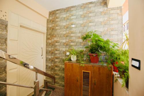 a brick wall with plants next to a door at Verma Homestay by Decent stays in Shimla