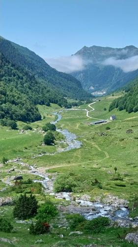 a view of a valley with a river in a field at Arriu Mage 105 in Bielle