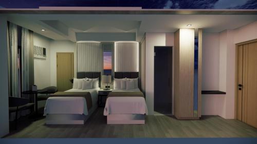 a rendering of a bedroom with two beds at Vibe Hotel Alabang in Manila
