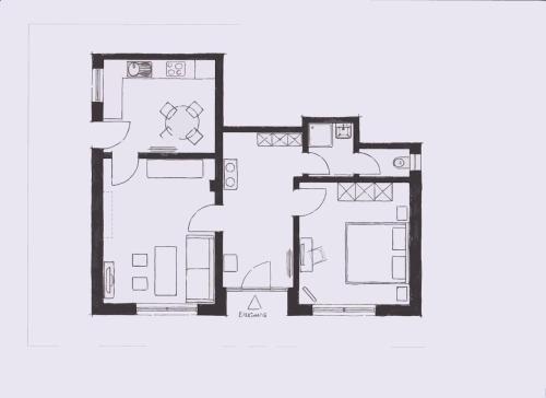 Stilvolle Ferienwohnung 1-2 Personen - Klinknähe في فسترشتيده: مخطط طابقي للمنزل