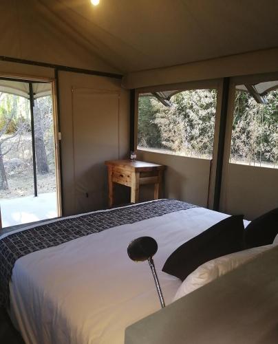 a bedroom with a large bed in a tent at Willow Banks Lodge in Parys