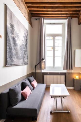 un salon avec un canapé et une table dans l'établissement Caponni, à Lyon