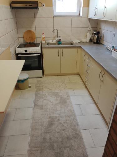 a kitchen with a sink and a stove at Kuća NP in Bačka Topola