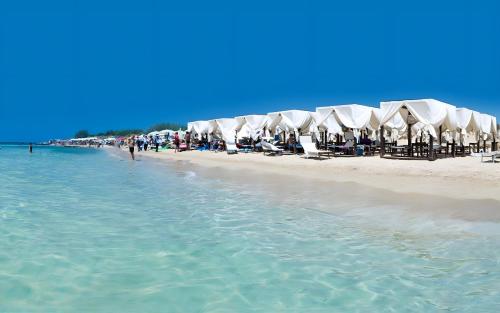 a beach with chairs and umbrellas and the ocean at bed and breakfast Tallyho in Salve