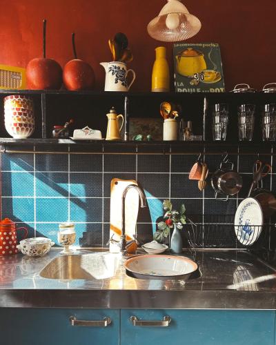 une cuisine avec un évier et un plan de travail dans l'établissement Darlings Guest House, à Saint-Sauveur-en-Puisaye