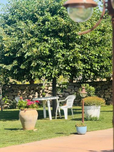 a white table and a chair under a tree at Il Casale di Luisa in Modica