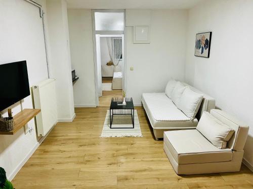 a living room with two couches and a tv at Zayed Residence in Mostar