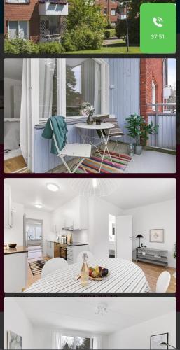 two pictures of a kitchen and a living room at Comfort Us in Uppsala
