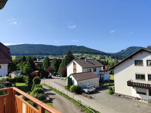 a view from the balcony of a small town with houses at Landhaus Mast in Baiersbronn