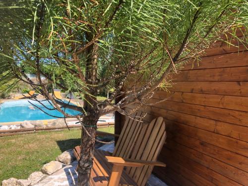 a chair sitting next to a tree next to a pool at LA VILLA BOLERO in Saint-Cyr-sur-Loire
