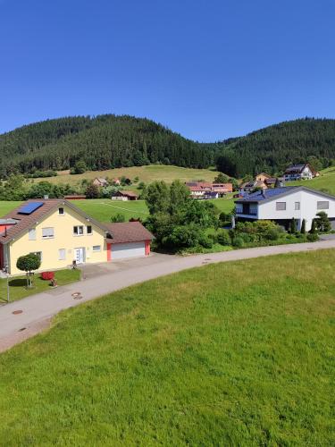 a small village with houses and a road at Landhaus Mast in Baiersbronn