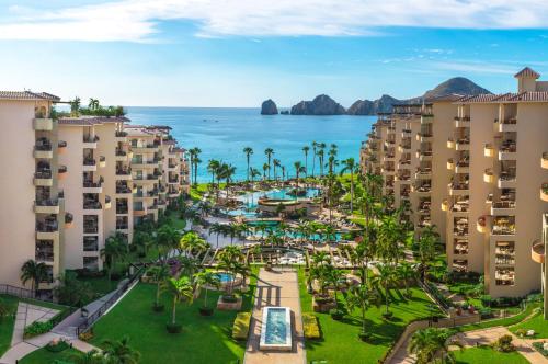 an aerial view of the resort buildings and the ocean at Unwind in Style Villa La Estancia Cabo in Cabo San Lucas