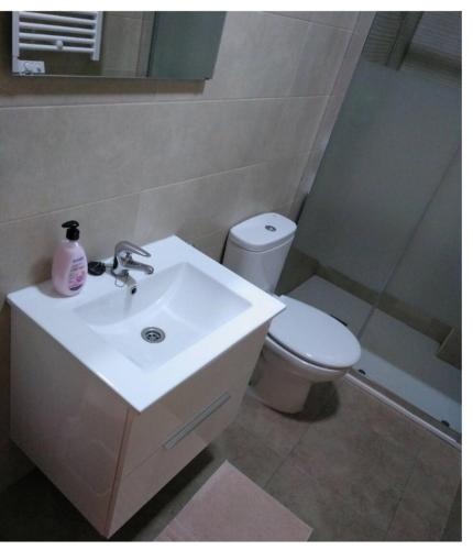 a bathroom with a white sink and a toilet at Gatonegro in Trefacio
