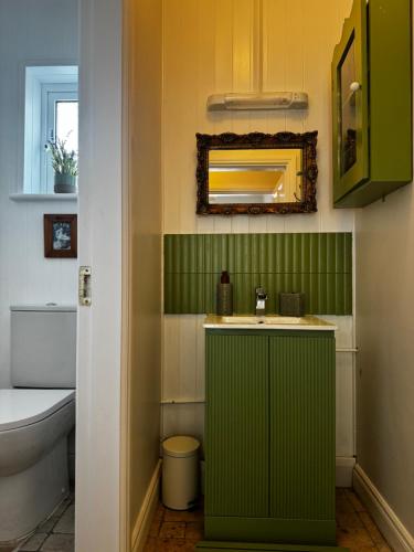 戈尔韦Rose Cottage的一间带绿色橱柜和水槽的浴室