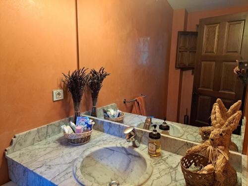 a bathroom counter with a sink and a mirror at Villa Rural en Ojén in Ojén