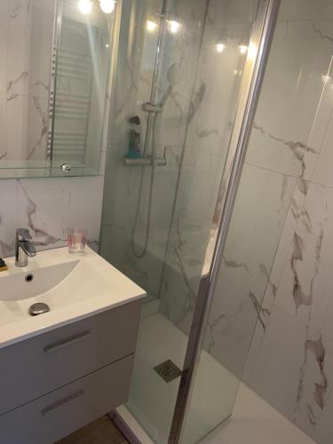 une salle de bain avec douche et lavabo dans l'établissement L'escapade, à Saint-Tropez