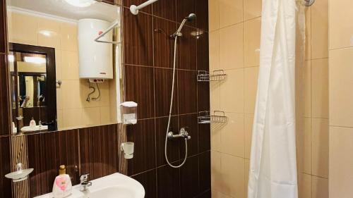 a bathroom with a shower with a sink and a shower at ASTORIA II Apartment 12 Sveti Vlas in Elenite