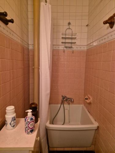 a bathroom with a tub and a toilet and a sink at Chez Mamie Gramat centre in Gramat