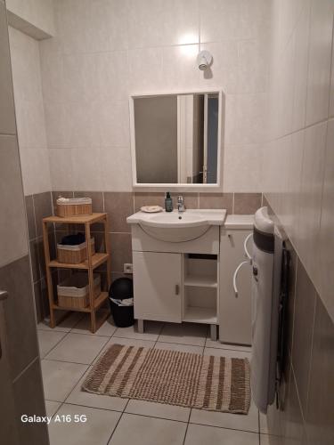 une salle de bain avec un lavabo et un miroir dans l'établissement Appartement plain-pied, à Piolenc