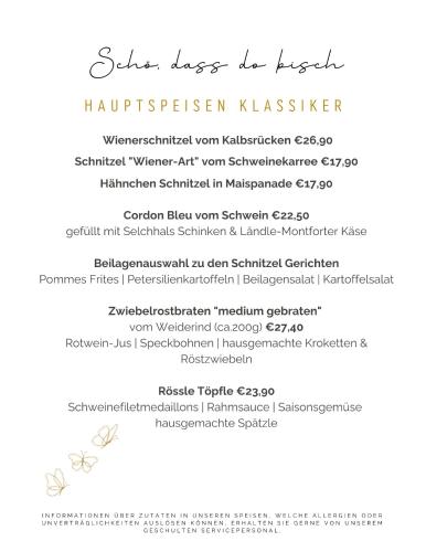 a page of a menu for a restaurant at Gasthaus Rössle in Nenzing