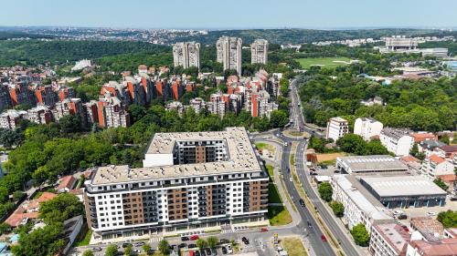 an aerial view of a city with buildings at Park Vila Apartments in Belgrade