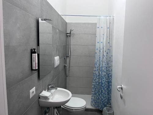 a bathroom with a shower and a toilet and a sink at Green Park San Pancrazio in Rome