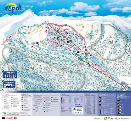 a map of a ski resort with snow at Hotel Els Encantats in Espot
