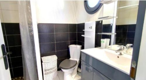 une salle de bain avec toilettes et lavabo dans l'établissement Petite maison cosy au calme, à Royan