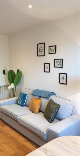 - un salon avec un canapé et des oreillers dans l'établissement 19 av gambetta, à Millau