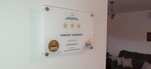 Certifikát, hodnocení, plakát nebo jiný dokument vystavený v ubytování Horizont Vendégház